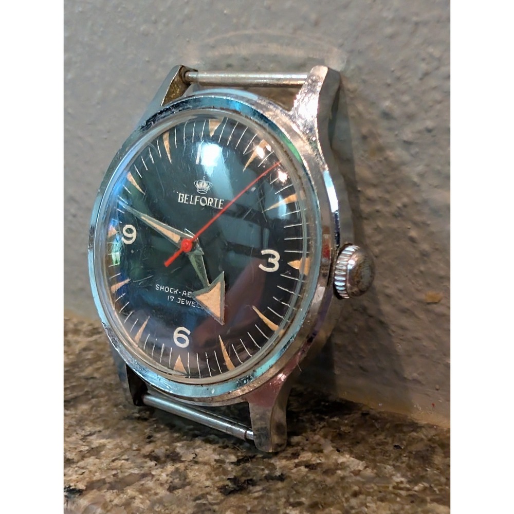 Vintage Belforte Broad Arrow Men's Watch Black Dial 34mm AS IS 17 Jewel - Picture 4 of 12